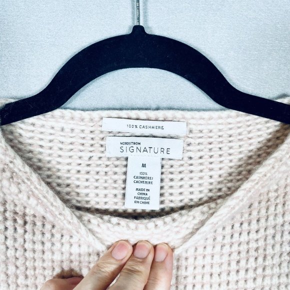 Nordstrom Cashmere Sweater Womens M Light Pink Crew Neck Pullover Boxy - Picture 4 of 9